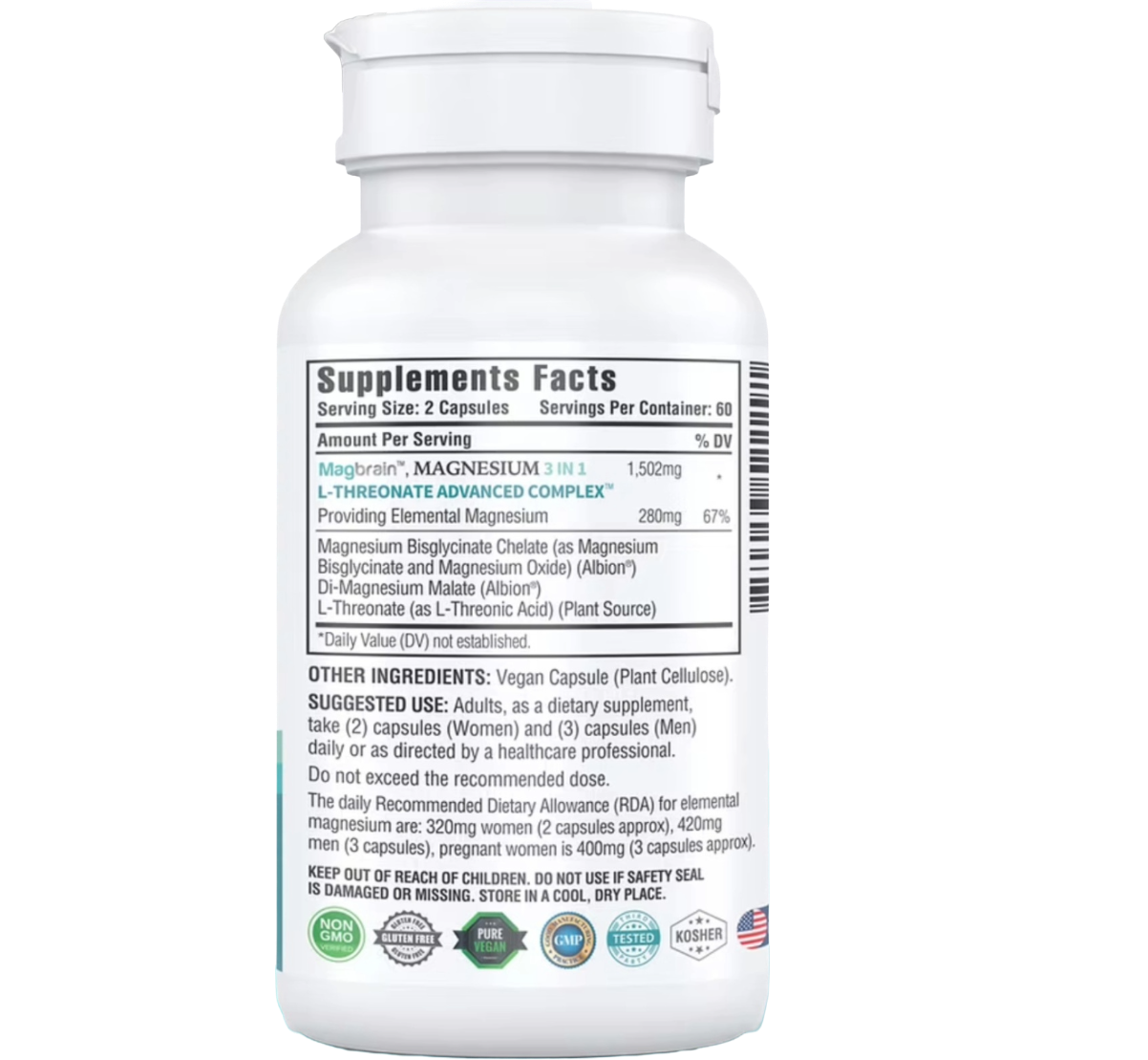 Magnesio L Threonato Complejo Avanzado 3 en 1 (120 Cápsulas)