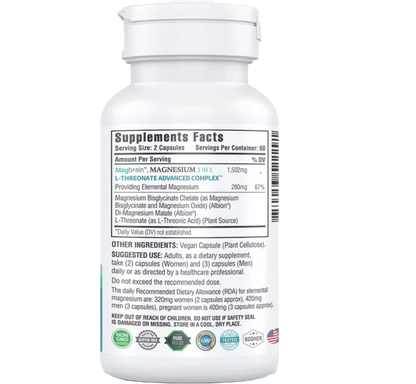 Magnesio L Threonato Complejo Avanzado 3 en 1 (120 Cápsulas)