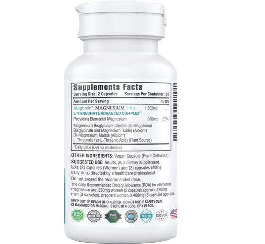 Magnesio L Threonato Complejo Avanzado 3 en 1 (120 Cápsulas)